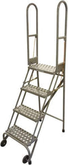 Cotterman - 70" 4 Step Rolling Warehouse Ladder - Portable Folding Safety Ladder, 350 Lb Capacity, 40" Platform Height, 21" Base Width x 36" Base Depth, Serrated Steel - Eagle Tool & Supply