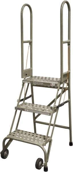 Cotterman - 60" 3 Step Rolling Warehouse Ladder - Portable Folding Safety Ladder, 350 Lb Capacity, 30" Platform Height, 21" Base Width x 28" Base Depth, Perforated Tread - Eagle Tool & Supply