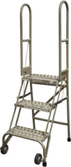 Cotterman - 60" 3 Step Rolling Warehouse Ladder - Portable Folding Safety Ladder, 350 Lb Capacity, 30" Platform Height, 21" Base Width x 28" Base Depth, Perforated Tread - Eagle Tool & Supply