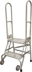 Cotterman - 50" 2 Step Rolling Warehouse Ladder - Portable Folding Safety Ladder, 350 Lb Capacity, 20" Platform Height, 21" Base Width x 22" Base Depth, Perforated Tread - Eagle Tool & Supply