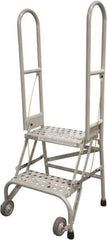 Cotterman - 50" 2 Step Rolling Warehouse Ladder - Portable Folding Safety Ladder, 350 Lb Capacity, 20" Platform Height, 21" Base Width x 22" Base Depth, Serrated Steel - Eagle Tool & Supply