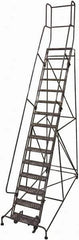 Cotterman - 192" 15 Step Rolling Warehouse Ladder - 50° Incline, 450 Lb Capacity, 150" Platform Height, 44" Base Width x 143" Base Depth, Perforated Tread - Eagle Tool & Supply