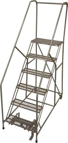 Cotterman - 90" 6 Step Rolling Warehouse Ladder - 50° Incline, 450 Lb Capacity, 60" Platform Height, 33" Base Width x 60" Base Depth, Perforated Tread - Eagle Tool & Supply