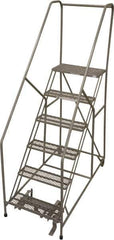 Cotterman - 90" 6 Step Rolling Warehouse Ladder - 50° Incline, 450 Lb Capacity, 60" Platform Height, 33" Base Width x 60" Base Depth, Perforated Tread - Eagle Tool & Supply