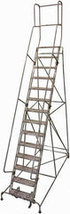 Cotterman - 182" 14 Step Rolling Warehouse Ladder - 50° Incline, 450 Lb Capacity, 140" Platform Height, 44" Base Width x 134" Base Depth, Perforated Tread - Eagle Tool & Supply