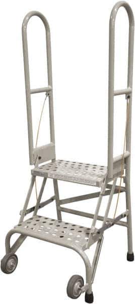 Cotterman - 50" 2 Step Rolling Warehouse Ladder - Portable Folding Safety Ladder, 350 Lb Capacity, 20" Platform Height, 21" Base Width x 22" Base Depth, Rubber Matted - Eagle Tool & Supply