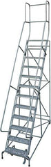 Cotterman - 162" 12 Step Rolling Warehouse Ladder - 50° Incline, 450 Lb Capacity, 120" Platform Height, 34" Base Width x 116" Base Depth, Perforated Tread - Eagle Tool & Supply