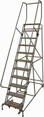 Cotterman - 140" 11 Step Rolling Warehouse Ladder - 50° Incline, 450 Lb Capacity, 110" Platform Height, 34" Base Width x 106" Base Depth, Perforated Tread - Eagle Tool & Supply