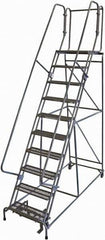 Cotterman - 130" 10 Step Rolling Warehouse Ladder - 50° Incline, 450 Lb Capacity, 100" Platform Height, 34" Base Width x 97" Base Depth, Perforated Tread - Eagle Tool & Supply