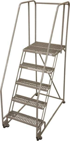 Cotterman - 80" 5 Step Rolling Warehouse Ladder - Tilt & Roll Safety Ladder, 450 Lb Capacity, 50" Platform Height, 28" Base Width x 53" Base Depth, Serrated Steel - Eagle Tool & Supply