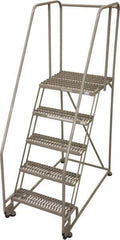 Cotterman - 80" 5 Step Rolling Warehouse Ladder - Tilt & Roll Safety Ladder, 450 Lb Capacity, 50" Platform Height, 28" Base Width x 53" Base Depth, Serrated Steel - Eagle Tool & Supply