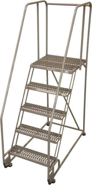 Cotterman - 80" 5 Step Rolling Warehouse Ladder - Tilt & Roll Safety Ladder, 450 Lb Capacity, 50" Platform Height, 28" Base Width x 43" Base Depth, Expanded Metal Tread - Eagle Tool & Supply