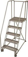 Cotterman - 80" 5 Step Rolling Warehouse Ladder - Tilt & Roll Safety Ladder, 450 Lb Capacity, 50" Platform Height, 28" Base Width x 43" Base Depth, Expanded Metal Tread - Eagle Tool & Supply