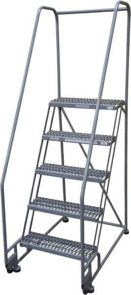 Cotterman - 80" 5 Step Rolling Warehouse Ladder - Tilt & Roll Safety Ladder, 450 Lb Capacity, 50" Platform Height, 28" Base Width x 43" Base Depth, Serrated Steel - Eagle Tool & Supply