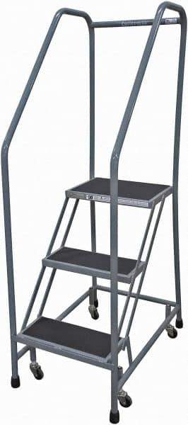 Cotterman - 60" 3 Step Rolling Warehouse Ladder - 50° Incline, 450 Lb Capacity, 30" Platform Height, 20" Base Width x 32" Base Depth, Perforated Tread - Eagle Tool & Supply