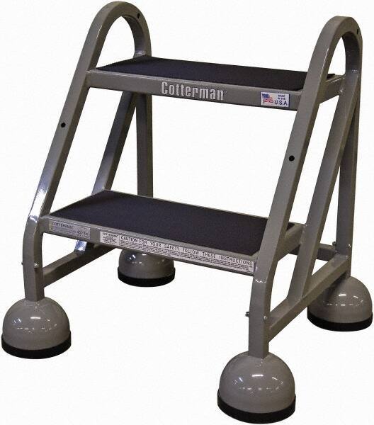 Cotterman - 23" 2 Step Rolling Warehouse Ladder - Rolling Steel Office Ladder, 450 Lb Capacity, 18" Platform Height, 21" Base Width x 23" Base Depth, Rubber Matted - Eagle Tool & Supply