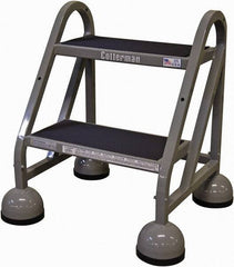 Cotterman - 23" 2 Step Rolling Warehouse Ladder - Rolling Steel Office Ladder, 450 Lb Capacity, 18" Platform Height, 21" Base Width x 23" Base Depth, Rubber Matted - Eagle Tool & Supply