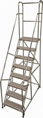 Cotterman - 110" 8 Step Rolling Warehouse Ladder - Rolling Safety Ladder, 350 Lb Capacity, 80" Platform Height, 30" Base Width x 63" Base Depth, Serrated - Eagle Tool & Supply