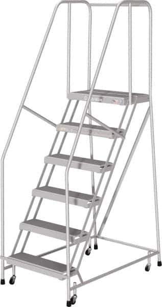 Cotterman - 90" 6 Step Rolling Warehouse Ladder - Rolling Safety Ladder, 350 Lb Capacity, 60" Platform Height, 30" Base Width x 50" Base Depth, Serrated - Eagle Tool & Supply