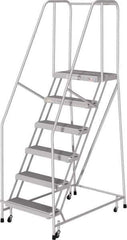 Cotterman - 90" 6 Step Rolling Warehouse Ladder - Rolling Safety Ladder, 350 Lb Capacity, 60" Platform Height, 30" Base Width x 50" Base Depth, Serrated - Eagle Tool & Supply