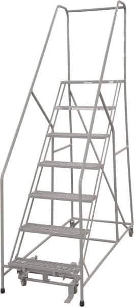 Cotterman - 100" 7 Step Rolling Warehouse Ladder - 50° Incline, 450 Lb Capacity, 70" Platform Height, 30" Base Width x 69" Base Depth, Perforated Tread - Eagle Tool & Supply