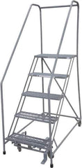Cotterman - 80" 5 Step Rolling Warehouse Ladder - 50° Incline, 450 Lb Capacity, 50" Platform Height, 30" Base Width x 63" Base Depth, Perforated Tread - Eagle Tool & Supply