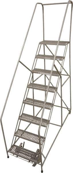 Cotterman - 90" 8 Step Rolling Warehouse Ladder - 50° Incline, 450 Lb Capacity, 80" Platform Height, 32" Base Width x 110" Base Depth, Perforated Tread - Eagle Tool & Supply