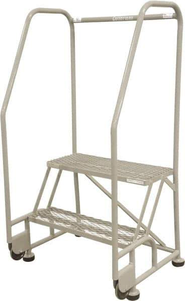 Cotterman - 50" 2 Step Rolling Warehouse Ladder - Tilt & Roll Safety Ladder, 450 Lb Capacity, 20" Platform Height, 28" Base Width x 24" Base Depth, Expanded Metal Tread - Eagle Tool & Supply