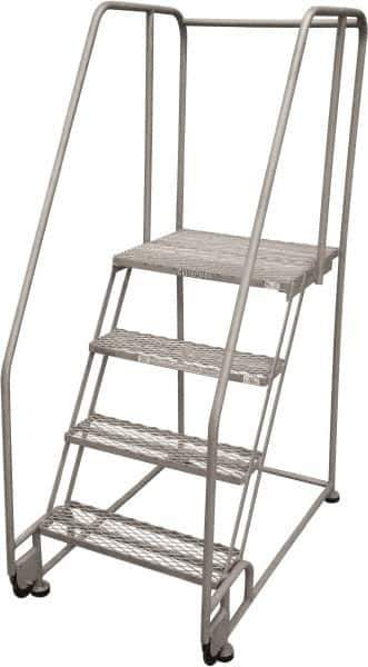 Cotterman - 70" 4 Step Rolling Warehouse Ladder - Tilt & Roll Safety Ladder, 450 Lb Capacity, 40" Platform Height, 28" Base Width x 47" Base Depth, Expanded Metal Tread - Eagle Tool & Supply