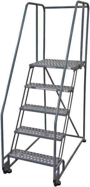 Cotterman - 80" 5 Step Rolling Warehouse Ladder - Tilt & Roll Safety Ladder, 450 Lb Capacity, 50" Platform Height, 28" Base Width x 53" Base Depth, Perforated Tread - Eagle Tool & Supply