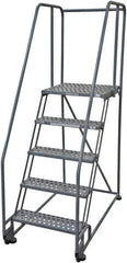 Cotterman - 80" 5 Step Rolling Warehouse Ladder - Tilt & Roll Safety Ladder, 450 Lb Capacity, 50" Platform Height, 28" Base Width x 53" Base Depth, Perforated Tread - Eagle Tool & Supply