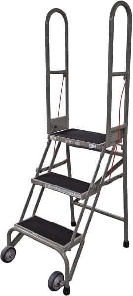 Cotterman - 60" 3 Step Rolling Warehouse Ladder - Portable Folding Safety Ladder, 350 Lb Capacity, 30" Platform Height, 21" Base Width x 28" Base Depth, Rubber Matted - Eagle Tool & Supply