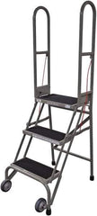 Cotterman - 60" 3 Step Rolling Warehouse Ladder - Portable Folding Safety Ladder, 350 Lb Capacity, 30" Platform Height, 21" Base Width x 28" Base Depth, Rubber Matted - Eagle Tool & Supply