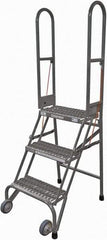 Cotterman - 60" 3 Step Rolling Warehouse Ladder - Portable Folding Safety Ladder, 350 Lb Capacity, 30" Platform Height, 21" Base Width x 28" Base Depth, Serrated Steel - Eagle Tool & Supply