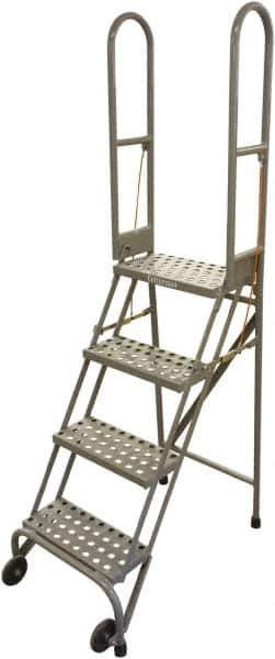 Cotterman - 70" 4 Step Rolling Warehouse Ladder - Portable Folding Safety Ladder, 350 Lb Capacity, 40" Platform Height, 21" Base Width x 36" Base Depth, Perforated Tread - Eagle Tool & Supply