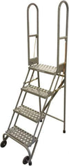 Cotterman - 70" 4 Step Rolling Warehouse Ladder - Portable Folding Safety Ladder, 350 Lb Capacity, 40" Platform Height, 21" Base Width x 36" Base Depth, Perforated Tread - Eagle Tool & Supply