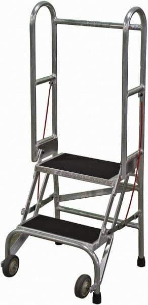 Cotterman - 50" 2 Step Rolling Warehouse Ladder - Portable Folding Safety Ladder, 350 Lb Capacity, 20" Platform Height, 21" Base Width x 22" Base Depth, Rubber Matted - Eagle Tool & Supply