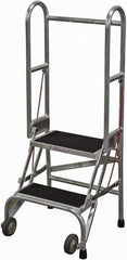 Cotterman - 50" 2 Step Rolling Warehouse Ladder - Portable Folding Safety Ladder, 350 Lb Capacity, 20" Platform Height, 21" Base Width x 22" Base Depth, Rubber Matted - Eagle Tool & Supply
