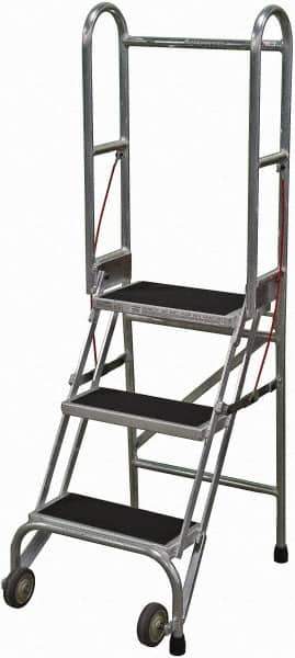 Cotterman - 60" 3 Step Rolling Warehouse Ladder - Portable Folding Safety Ladder, 350 Lb Capacity, 30" Platform Height, 21" Base Width x 28" Base Depth, Rubber Matted - Eagle Tool & Supply