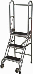 Cotterman - 60" 3 Step Rolling Warehouse Ladder - Portable Folding Safety Ladder, 350 Lb Capacity, 30" Platform Height, 21" Base Width x 28" Base Depth, Rubber Matted - Eagle Tool & Supply