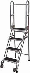 Cotterman - 70" 4 Step Rolling Warehouse Ladder - Portable Folding Safety Ladder, 350 Lb Capacity, 40" Platform Height, 21" Base Width x 36" Base Depth, Rubber Matted - Eagle Tool & Supply