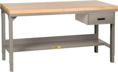 Little Giant - 48 Wide x 24" Deep x 28-3/4" High, Butcher Block Heavy-Duty Workbench with Butcher Block Top - Adjustable Height Legs, Gray - Eagle Tool & Supply