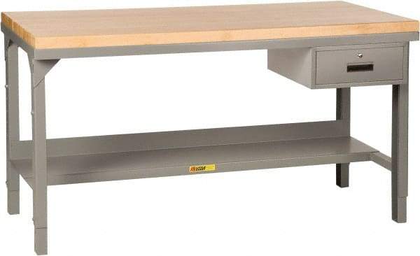 Little Giant - 72 Wide x 36" Deep x 28-3/4" High, Butcher Block Heavy-Duty Workbench with Butcher Block Top - Adjustable Height Legs, Gray - Eagle Tool & Supply