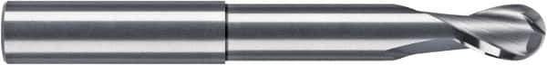 RobbJack - 1/4" Diam, 1/4" LOC, 2 Flute Solid Carbide Ball End Mill - Uncoated, Single End, 3" OAL, 1/4" Shank Diam, Spiral Flute - Eagle Tool & Supply