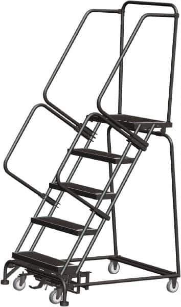 Ballymore - 83" 5 Step Rolling Warehouse Ladder - Lock Step Rolling Safety Ladder, 450 Lb Capacity, 50" Platform Height, 32" Base Width x 43" Base Depth, Perforated Tread - Eagle Tool & Supply