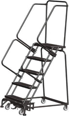 Ballymore - 83" 5 Step Rolling Warehouse Ladder - Lock Step Rolling Safety Ladder, 450 Lb Capacity, 50" Platform Height, 32" Base Width x 43" Base Depth, Perforated Tread - Eagle Tool & Supply