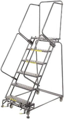 Ballymore - 93" 6 Step Rolling Warehouse Ladder - Lock Step Rolling Safety Ladder, 450 Lb Capacity, 60" Platform Height, 32" Base Width x 49" Base Depth, Perforated Tread - Eagle Tool & Supply