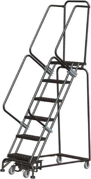 Ballymore - 93" 6 Step Rolling Warehouse Ladder - Lock Step Rolling Safety Ladder, 450 Lb Capacity, 60" Platform Height, 24" Base Width x 49" Base Depth, Perforated Tread - Eagle Tool & Supply