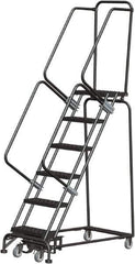 Ballymore - 93" 6 Step Rolling Warehouse Ladder - Lock Step Rolling Safety Ladder, 450 Lb Capacity, 60" Platform Height, 24" Base Width x 49" Base Depth, Perforated Tread - Eagle Tool & Supply