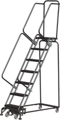 Ballymore - 103" 7 Step Rolling Warehouse Ladder - Lock Step Rolling Safety Ladder, 450 Lb Capacity, 70" Platform Height, 24" Base Width x 55" Base Depth, Perforated Tread - Eagle Tool & Supply